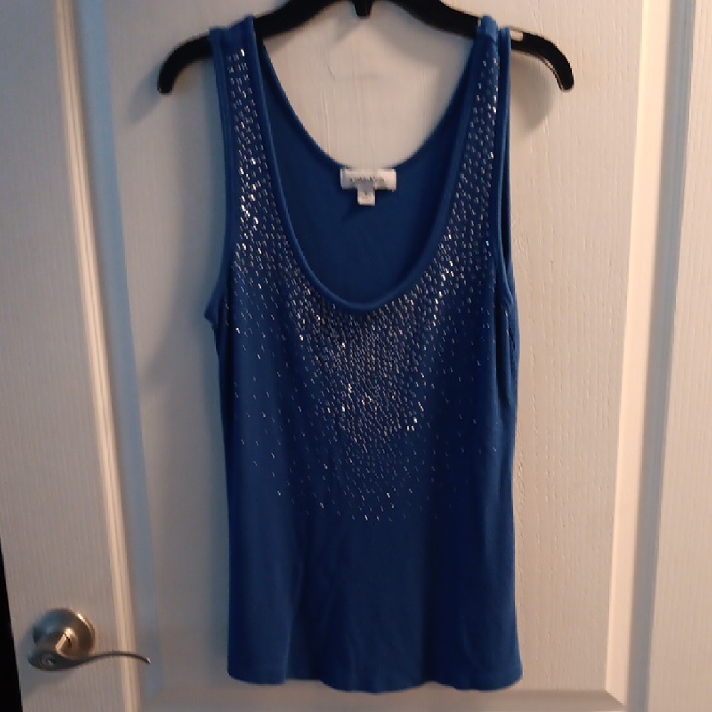 Calvin Klein Blue Embellished Tank Top, BLING